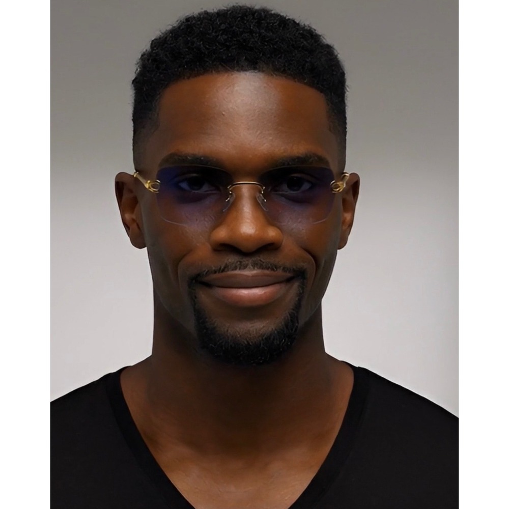 Mens Rimless Square Sunglasses Blue Gradient Gold Twisted Rope Frame Retro Shape - Picture 10 of 11